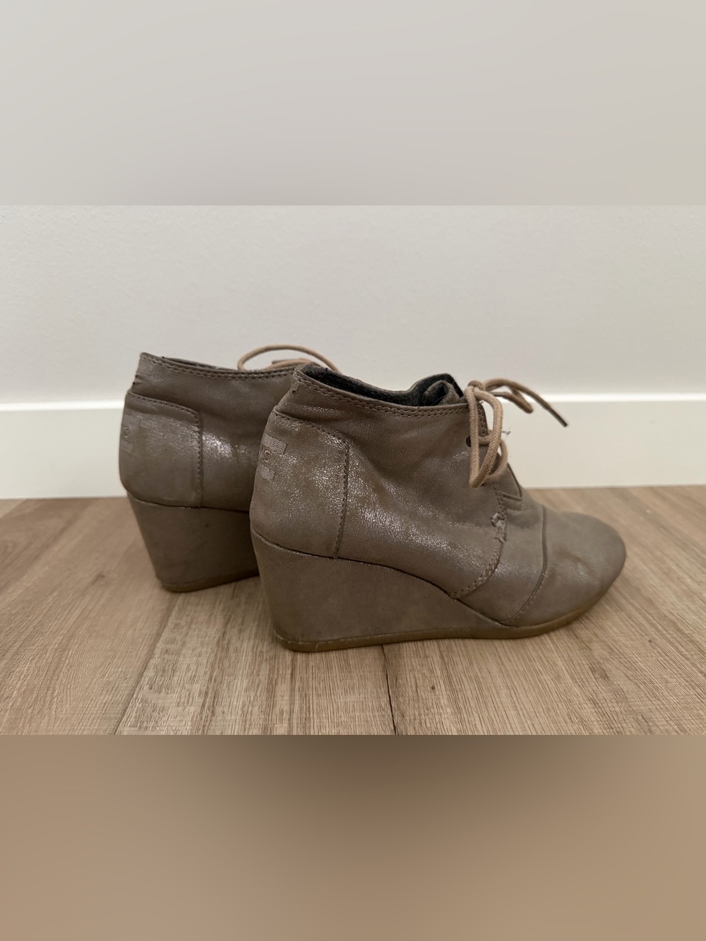 Toms Taupe Lace-Up Wedge Ankle Boots